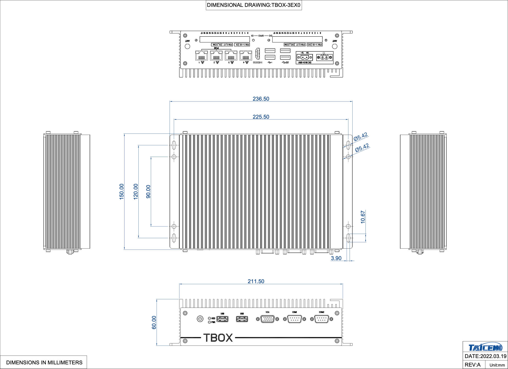 Multiple Ethernets PoE Box PC with Intel J6412 dimension