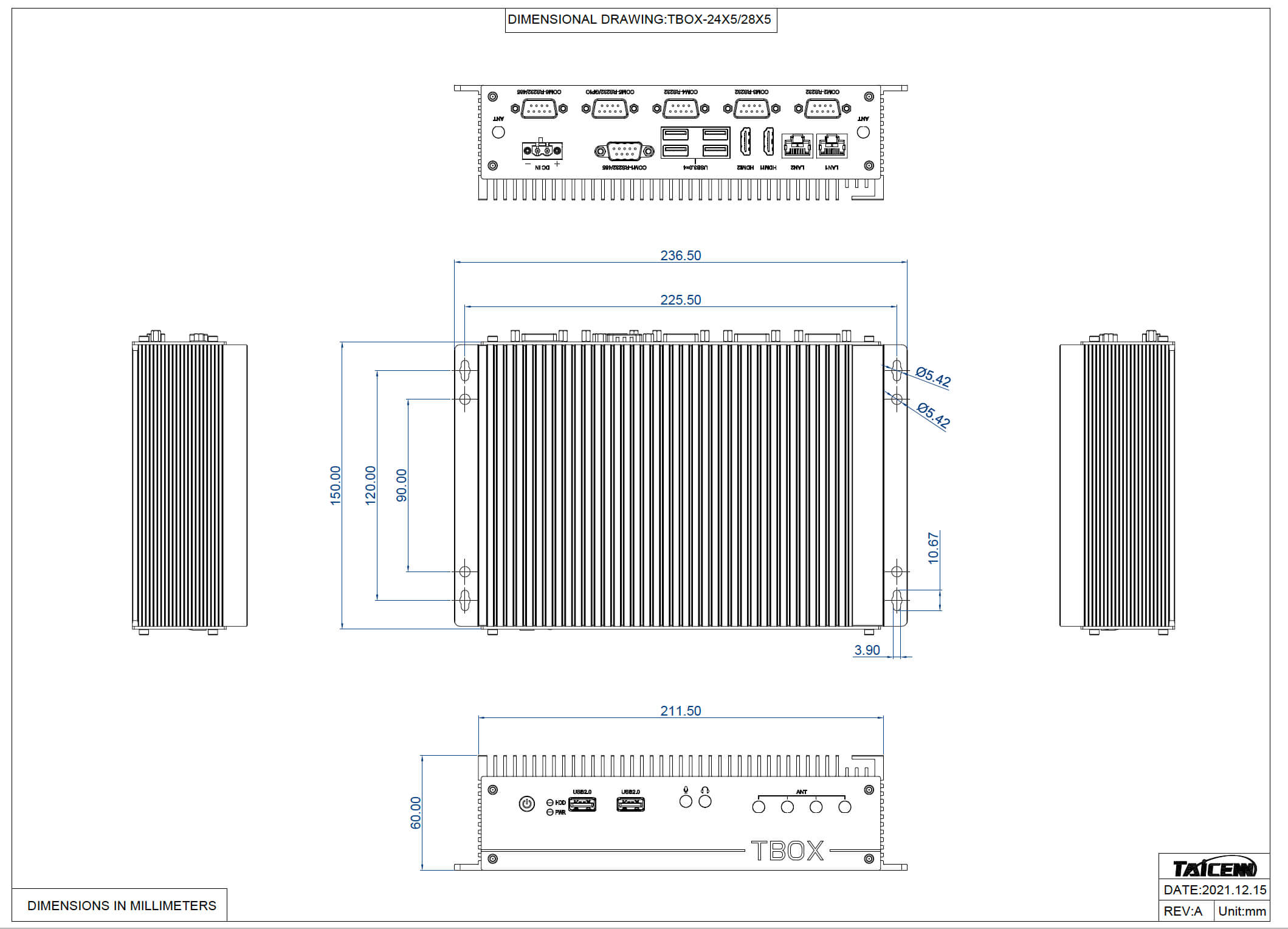 Industrial Box PC with Intel J3455 CPU Dimension