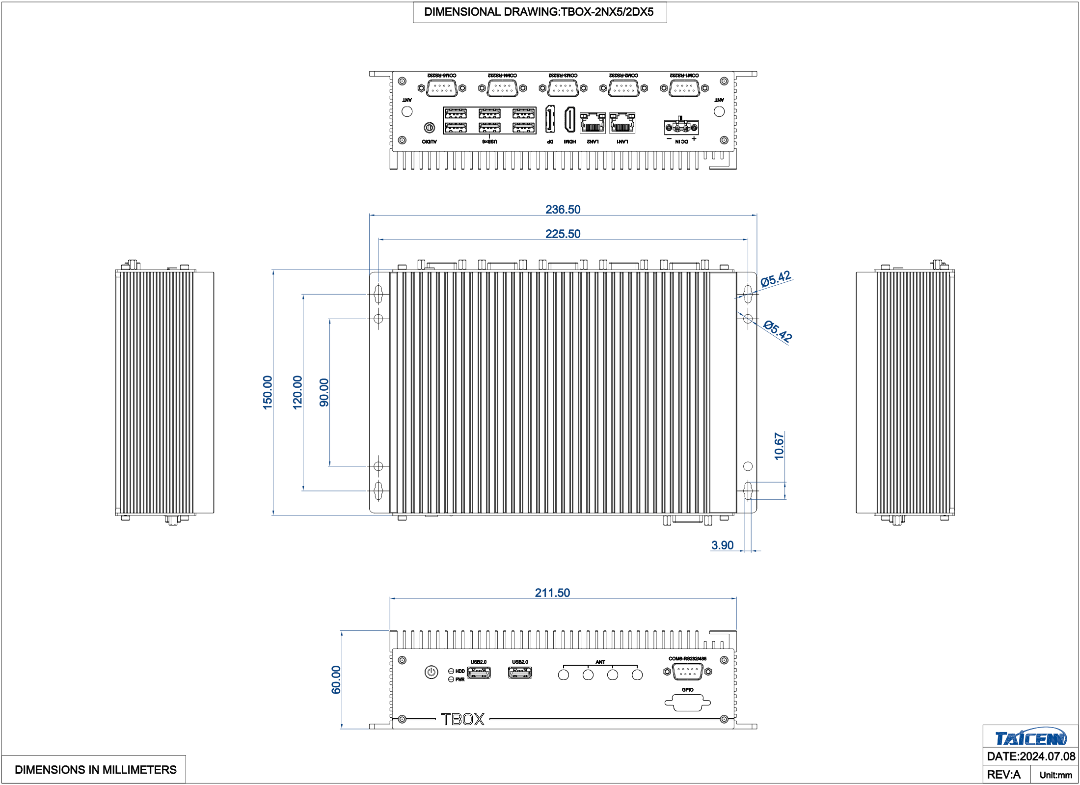 Industrial Box PC with Intel N95 processor dimension
